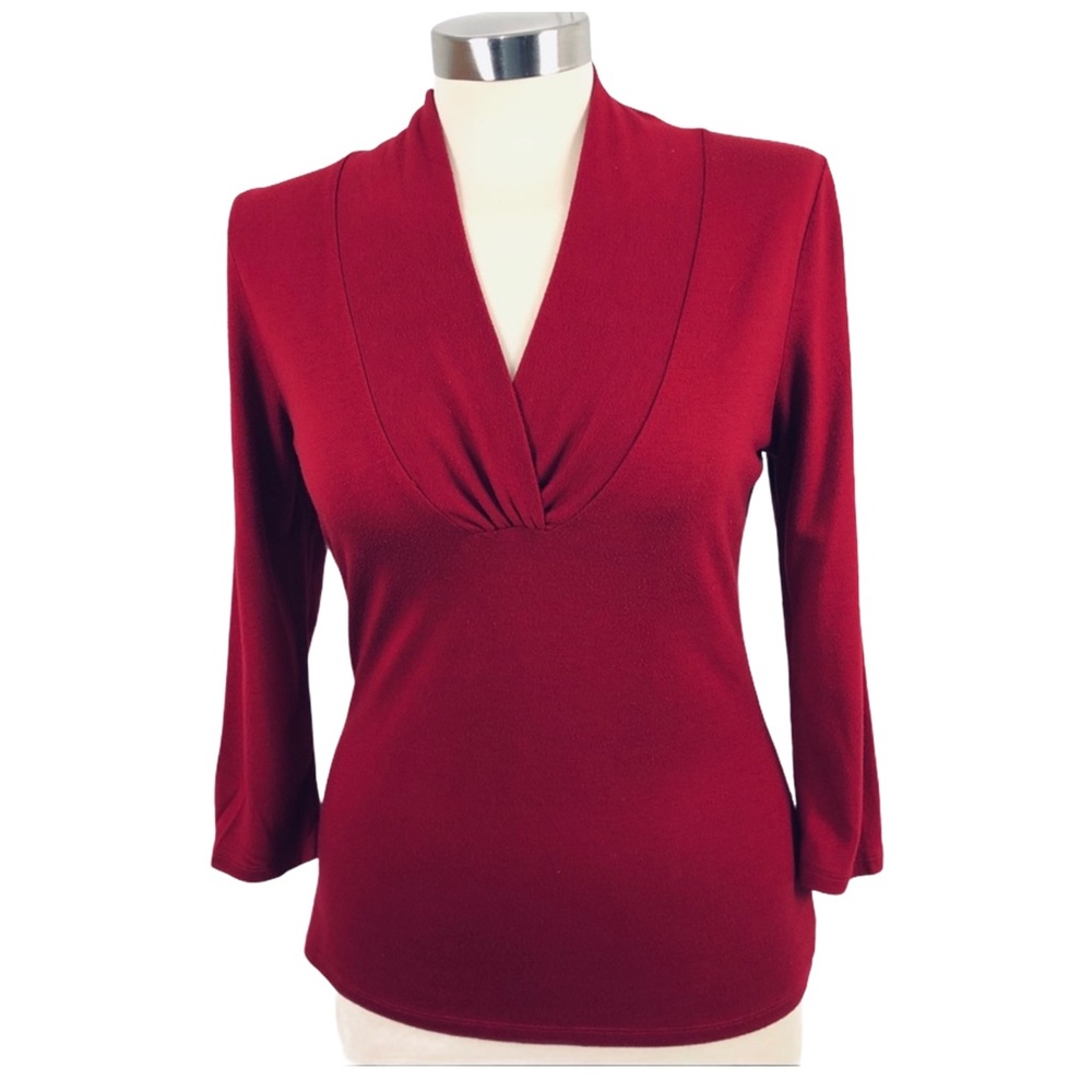 Liz & Co Womens Top Fine Knit V-neck Cross Over L-Sleeve M